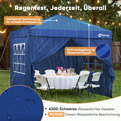 Sekey Premium Pop-Up Pavillon 3×3 m – Wasserdicht & Stabil, Faltpavillon mit Seitenwänden, Höhenverstellbar 250–270 cm