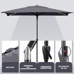 Sekey Sonnenschirm 300 x 200 cm Rechteckig Gartenschirm mit LED-Solar-Beleuchtung Sekey