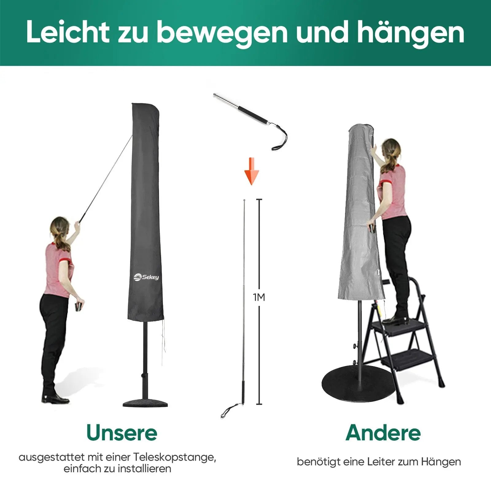 Sekey 190 x 30/50 cm Schutzhülle für 350 cm Sonnenschirm, aus Polyester-Gewebe Sekey