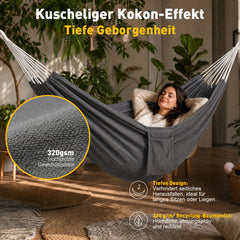 Sekey Doppelhängematte mit Karabinern & Baumwoll-Tragetasche – Outdoor Hängematte für 2 Personen, bis 200 kg belastbar, mit Aufhängeset für Garten, Balkon, Terrasse & Camping