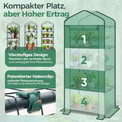 Sekey Mini-Gewächshaus für Tomaten mit 4 Ebenen Kompaktes Foliengewächshaus für Balkon & Garten, Stabil & Platzsparend (160×70×50 cm) Sekey