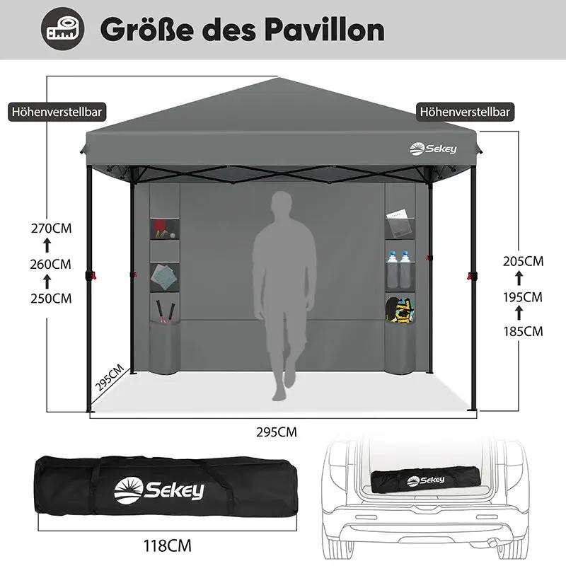 Sekey 300 x 300 cm Faltpavillon mit 1 Seitenteilen Sekey