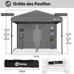 Sekey 300 x 300 cm Faltpavillon mit 1 Seitenteilen Sekey