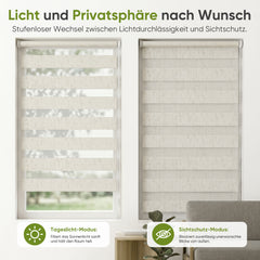 Salcar Doppelrollo Klemmfix Leinenoptik Beige – Duo Rollo ohne Bohren für Fenster, Zebra Rollo mit natürlicher Leinenstruktur und Sichtschutz