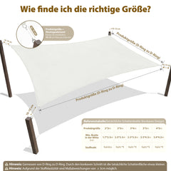 Sekey Sonnensegel Wasserdicht Rechteckig – ohne Mittelnaht, 160 g/m² PES, mit Edelstahl-Ringen & Lotus-Effekt, reißfest, 95% UV-Schutz für Balkon, Terrasse & Garten, weiß