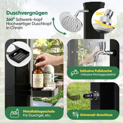 Sekey Gartendusche, Solardusche 40L / 60L Gartendusche mit Regenduschkopf & Fußdusche – bis 60°C, ohne Strom für Garten, Pool & Camping