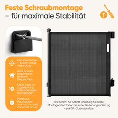 Sekey Ausziehbares Treppenschutzgitter 0–150 cm – TÜV & EN1930 zertifiziert, 97 cm hoch, feste Schraubmontage, Baby- & Haustiergitter für Treppe, Tür & Flur