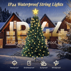 Salcar 3m LED Weihnachtsbaum-Lichterkette mit 10 Girlanden, Sternspitze & 360 LEDs – 8 Modi, Warmweiß, Sicher & Energiesparend Salcar