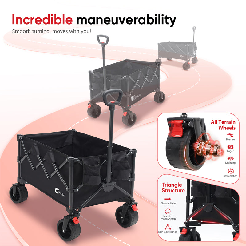 Sunula Faltbarer Bollerwagen 3026 mit Allwetterrädern, 300 L Volumen, 149 kg Tragkraft – Robuster Transportwagen für Strand, Camping, Garten & Einkauf SEKEYMALL