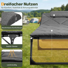 Sekey Campingliege klappbar mit Matratze & Kopfkissen, 6-fach verstellbare Rückenlehne, Feldbett bis 150 kg, Gartenliege, Sonnenliege & Gästebett 190 × 68 cm