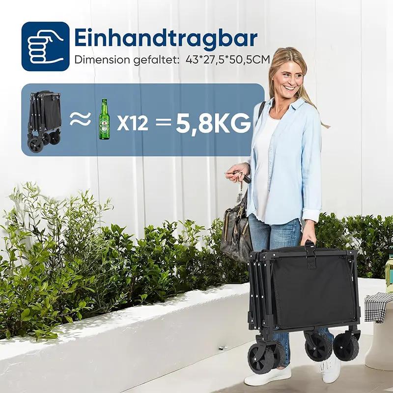 Sunula 80L / 100KG Faltbarer Bollerwagen, mit Bremsen, Halbiertem Eigengewicht Sekey
