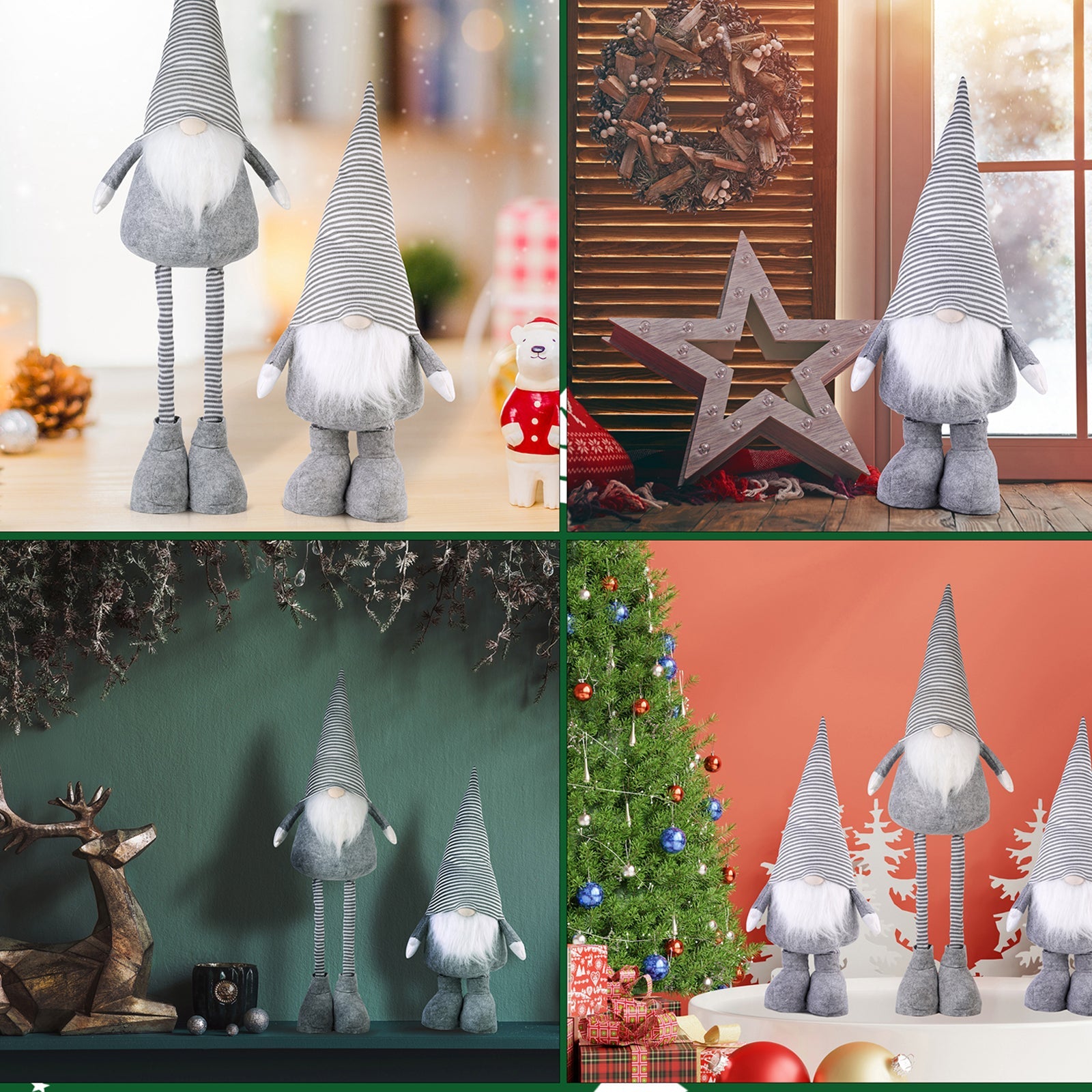 Salcar Weihnachtsdeko Wichtel XL – Großer Deko-Gnom aus Filz, höhenverstellbar von 60–92 cm, Teleskopbeine, perfektes Geschenk zu Weihnachten & Thanksgiving – Grau Salcar
