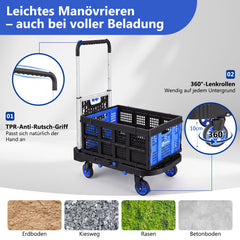 Sekey klappbarer Transportwagen 2-in-1 mit Einkaufskorb – Plattformwagen bis 137 kg, 360° Lenkrollen, 3-fach höhenverstellbarer Griff für Garten, Einkauf & Umzug
