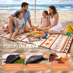 Sekey Picknickdecke Wasserdicht – Sandfreie Stranddecke mit Geometrischem Bohemian-Muster, PEVA-Unterseite & Tragegurt für Picknick, Camping und Strand