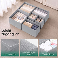 Sekey Aufbewahrungsboxen Set 6er Set aus Vliesstoff – Faltbare Stoffboxen Organizer für Schubladen & Regale, Hellgrau, Größenmix S für Kleidung, Unterwäsche & Accessoires