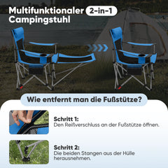 Sunula Klappbarer Campingstuhl, Liegestuhl 2-in-1, Belastbar bis 100 kg, Abnehmbare Fußablage, Getränkehalter, Tragetasche, Leicht, Verstellbare Rückenlehne, Für Angeln, Strand, Camping, Garten, Outdoor Sekey