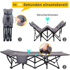 Sekey Feldbett Campingbett Klappbar 190×71×35 cm | 200 kg belastbar | inkl. Matratze & 3-in-1-Seitentasche | Faltbares Gästebett für Camping, Garten & Reise