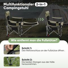 Sunula Klappbarer Campingstuhl, Liegestuhl 2-in-1, Belastbar bis 100 kg, Abnehmbare Fußablage, Getränkehalter, Tragetasche, Leicht, Verstellbare Rückenlehne, Für Angeln, Strand, Camping, Garten, Outdoor Sekey