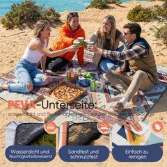 Sekey Picknickdecke Wasserdicht 200x200 cm – Sandfreie Stranddecke im Bunte Bohemian Design, PEVA-Unterseite & Tragegurt für Picknick, Camping und Strand