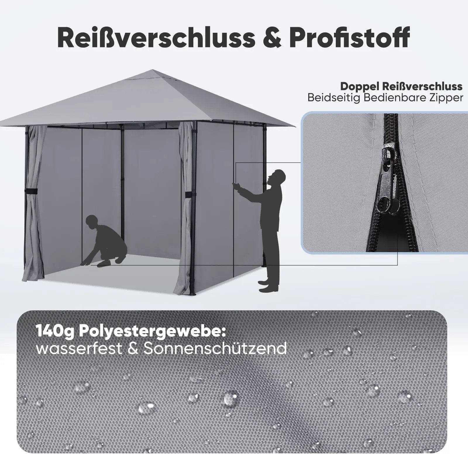 Sekey Pavillon 3x3m mit 4 Seitenteilen und 4 Moskitonetz, Doppeldach Sekey