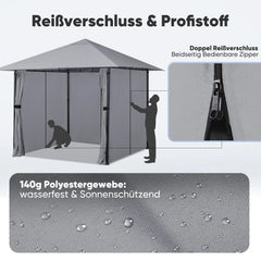 Sekey Pavillon 3x3m mit 4 Seitenteilen und 4 Moskitonetz, Doppeldach Sekey