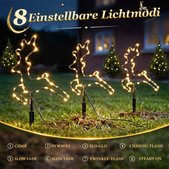 Salcar LED Rentier Garten Deko 30 cm – 3er Set Weihnachtsleuchten mit 8 Lichtmodi