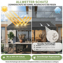 Sekey Gelenkarmmarkise 250x200 cm mit Handkurbel – 0–53° stufenlos neigbar, Doppel-Stahlseilzug, 280g/m² wasserdichtes Polyester, UV50+ Sonnenschutz für Balkon, Terrasse & Garten