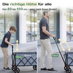 Sekey Bollerwagen Faltbar 120L – bis 100kg belastbar, Geländetauglicher Handwagen mit Bremse & verstellbarer Zugstange (83–103 cm), klappbar & kompakt für Camping, Einkauf & Transport, 4029 Pro, 4030