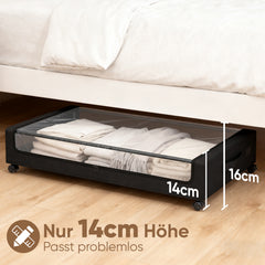Sekey Unterbett-Aufbewahrungsbox mit Rollen 78 × 44 × 14 cm, Metallrahmen & PVC-Fenster für Kleidung & Bettwäsche