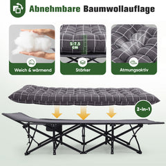 Sekey Feldbett Klappbar mit Matratze 190 × 71 cm – Campingbett bis 200 kg, Faltbett mit 7 cm Matratze, Tragbares Gästebett für Outdoor, Reisen & Zuhause