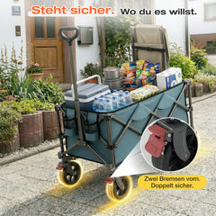 Sunula Faltbarer Bollerwagen 120 kg – 150L Handwagen mit Geländerädern, Bremsen & Einhandgriff, 3024
