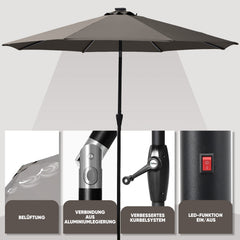 Sekey Solar-LED Sonnenschirm 300cm mit 40 LED, UV 50+, Alu-Sonnenschirm mit Kurbel Sekey