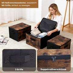 Sekey Aufbewahrungsboxen 3er Set mit Deckel | Stoffboxen 40 × 30 × 25 cm formstabil, faltbar & vielseitig einsetzbar