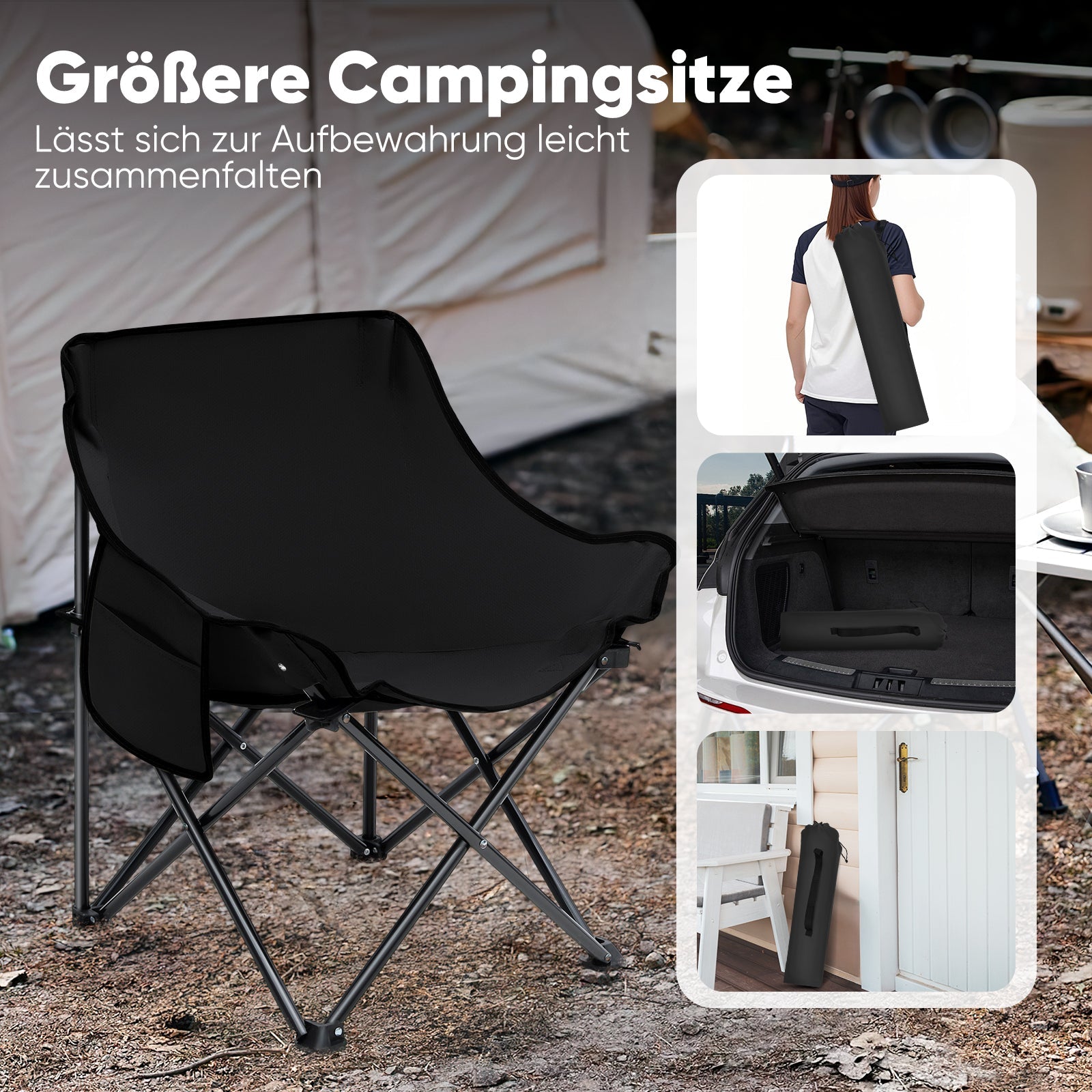 Sunula Campingstuhl Faltbar Ultraleicht, 1/2 Stück, Tragbar mit Tragetasche und Seitentaschen, 100 kg Belastbar, Rutschfeste Füße, Mondstuhl Design, Für Camping, Angeln, Picknick, Garten, Strand, 600D Oxford-Stoff Sekey
