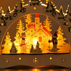Salcar LED Schwibbogen aus Holz, 3D Weihnachtsdeko mit verschneiter Altstadt und Fachwerkhäusern, 13 warmweiße LEDs, batteriebetriebener Lichterbogen für Tisch, Fensterbank & Sideboard