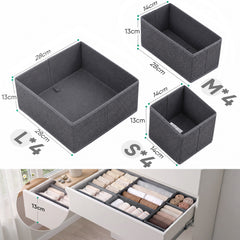 Sekey Schubladen-Organizer 12er Set – Faltbare Kleiderschrank Organizer aus Vliesstoff mit stabiler Bodenplatte, Aufbewahrungsboxen für Unterwäsche, Socken, Kleidung & Accessoires