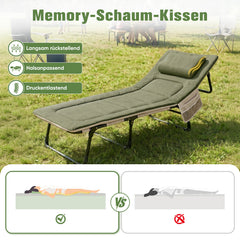 Sekey Faltbett klappbar mit Matratze & Kissen 193x70 cm – verstellbares Campingbett mit 6-fach Rückenlehne, bis 150 kg belastbar, Gästebett für Camping, Garten & Zuhause