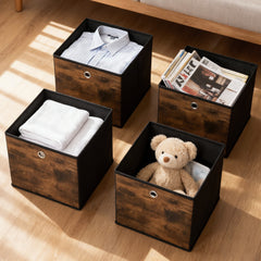 Sekey Aufbewahrungsboxen 6er Set in Holzoptik | Stoffboxen 30 × 30 × 30 cm natürliches Design & stabile Struktur