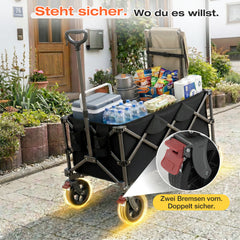Sunula Faltbarer Bollerwagen 120 kg – 150L Handwagen mit Geländerädern, Bremsen & Einhandgriff, 3024