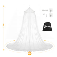 Sekey Moskitonetz Bett Doppel- & Einzelbett – 2,2 m hoch, 12 m Umfang, Reise Mückennetz mit Tasche, Insektenschutz für Camping, Outdoor & Zuhause, Weiß