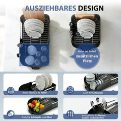 Sekey Faltbares Abtropfgestell Geschirr – Platzsparender Edelstahl-Geschirrständer mit Besteckablage für Spüle und Küchenarbeitsplatte