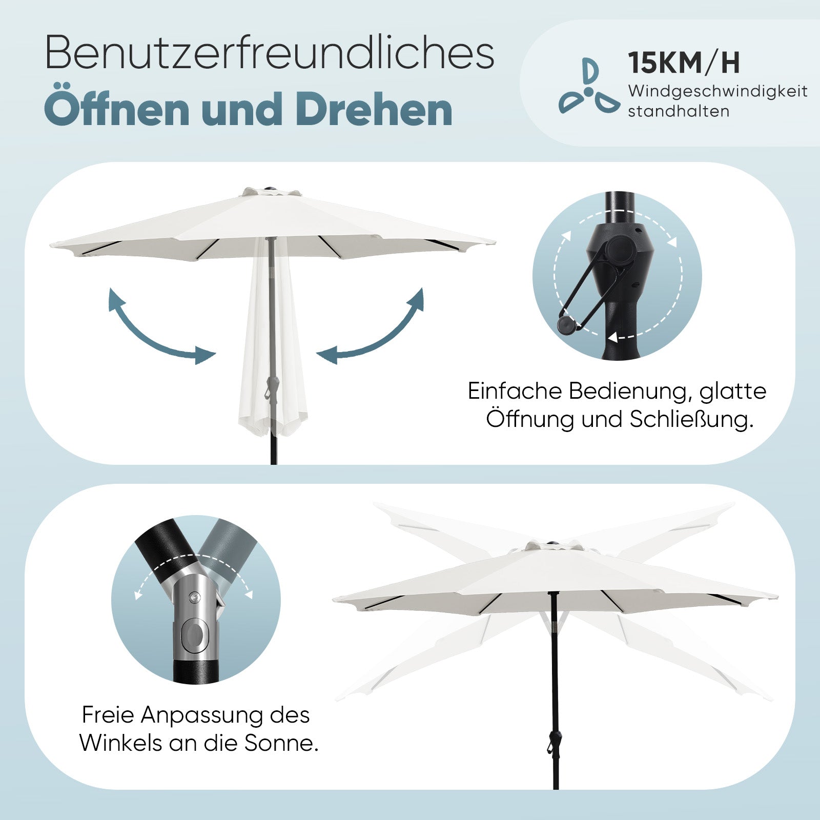 Sekey Sonnenschirm 300 cm Alu Gartenschirm Rund, Marktschirm Knickbar, mit Kurbel Sekey