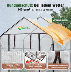 Sekey begehbares Gewächshaus 190x186x120cm mit DIY-Regal – stabiles Foliengewächshaus winterfest mit UV-beständiger Gitterfolie, Tomatenhaus für Garten, Gemüse & Kräuter, werkzeuglose Montage
