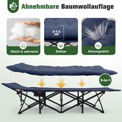 Sekey Feldbett Klappbar 190 × 71 × 35 cm – Campingbett mit 7 cm Matratze, Campingliege & Angelliege bis 200 kg, Faltbares Gästebett aus 1200D Oxford-Gewebe für Camping, Garten & Outdoor, Dunkelblau