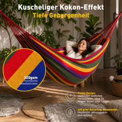 Sekey Doppelhängematte mit Karabinern & Baumwoll-Tragetasche – Outdoor Hängematte für 2 Personen, bis 200 kg belastbar, inkl. Aufhängeset für Garten, Balkon, Terrasse & Camping