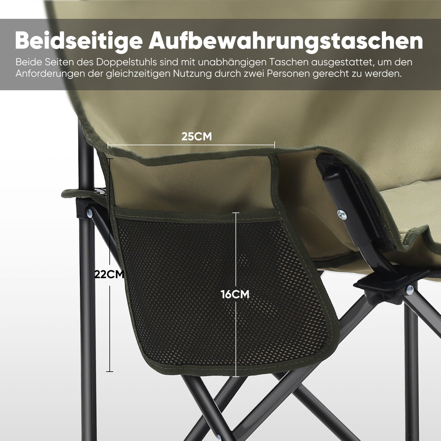 Sunula Faltbarer Campingsofa für 2 Personen, Tragbarer Campingstuhl bis 150 kg, Mit Armlehne und Tragetasche, Outdoor-Faltstuhl, Ideal für Picknick, Camping, Garten, Balkon, Angeln Sekey