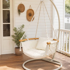 Sekey Hängesessel mit Kissen – Hängestuhl & Hängeschaukel bis 120 kg, mit Seitentasche, Bambus-Spreizstab und Baumwollseilen für Garten, Balkon, Terrasse & Wohnzimmer