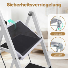 Sekey Klappbare Trittleiter 2 oder 3 Stufen – Stabile Stahlleiter, rutschfeste Stufen, platzsparend faltbar, SGS EN14183 geprüft, bis 150 kg belastbar