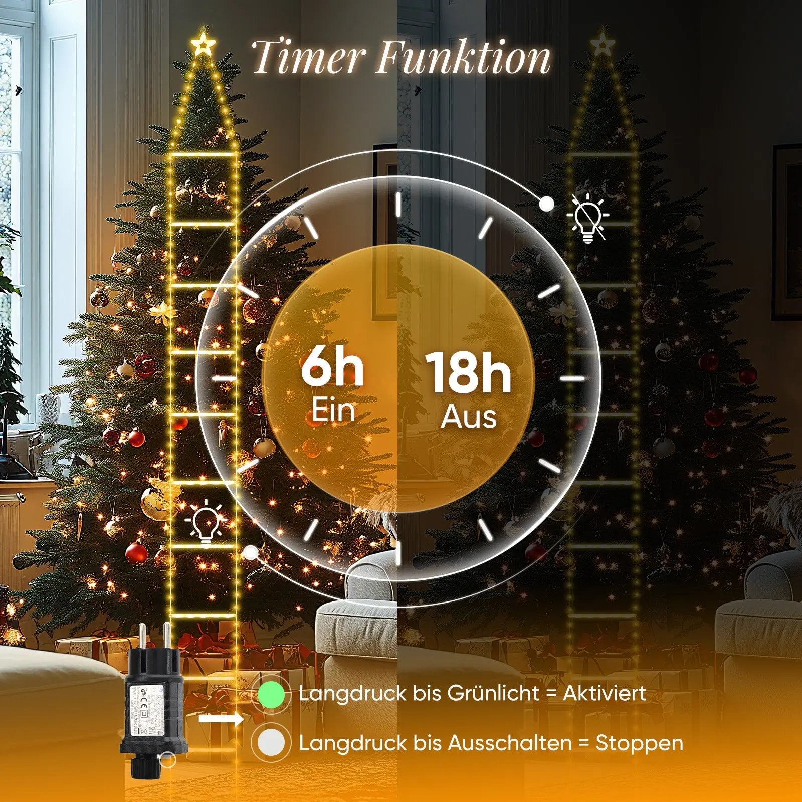 Salcar 3 m LED Leiter Lichterkette Außen, Warmweiß Weihnachtsbeleuchtung mit 8 Modi, Timer & Speicher, Wasserdicht Deko für Garten, Balkon, Tür & Treppe Salcar