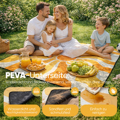 Sekey Picknickdecke Wasserdicht – Sandfreie Stranddecke mit Sonnen-Motiv, Sonnenmuster, PEVA-Unterseite & Tragegurt für Picknick, Camping und Strand